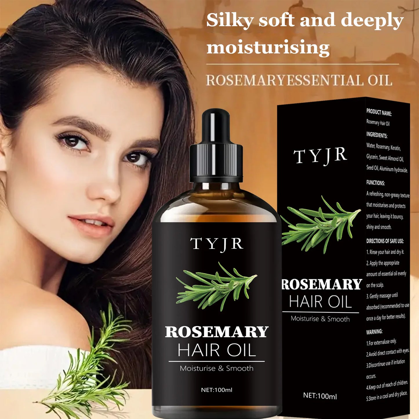 100ML Rosemary Hair Oil Moisturizes and Softens Hair Pure Plant Improves Dryness Essence Long-Lasting Fragrance Conditioner
