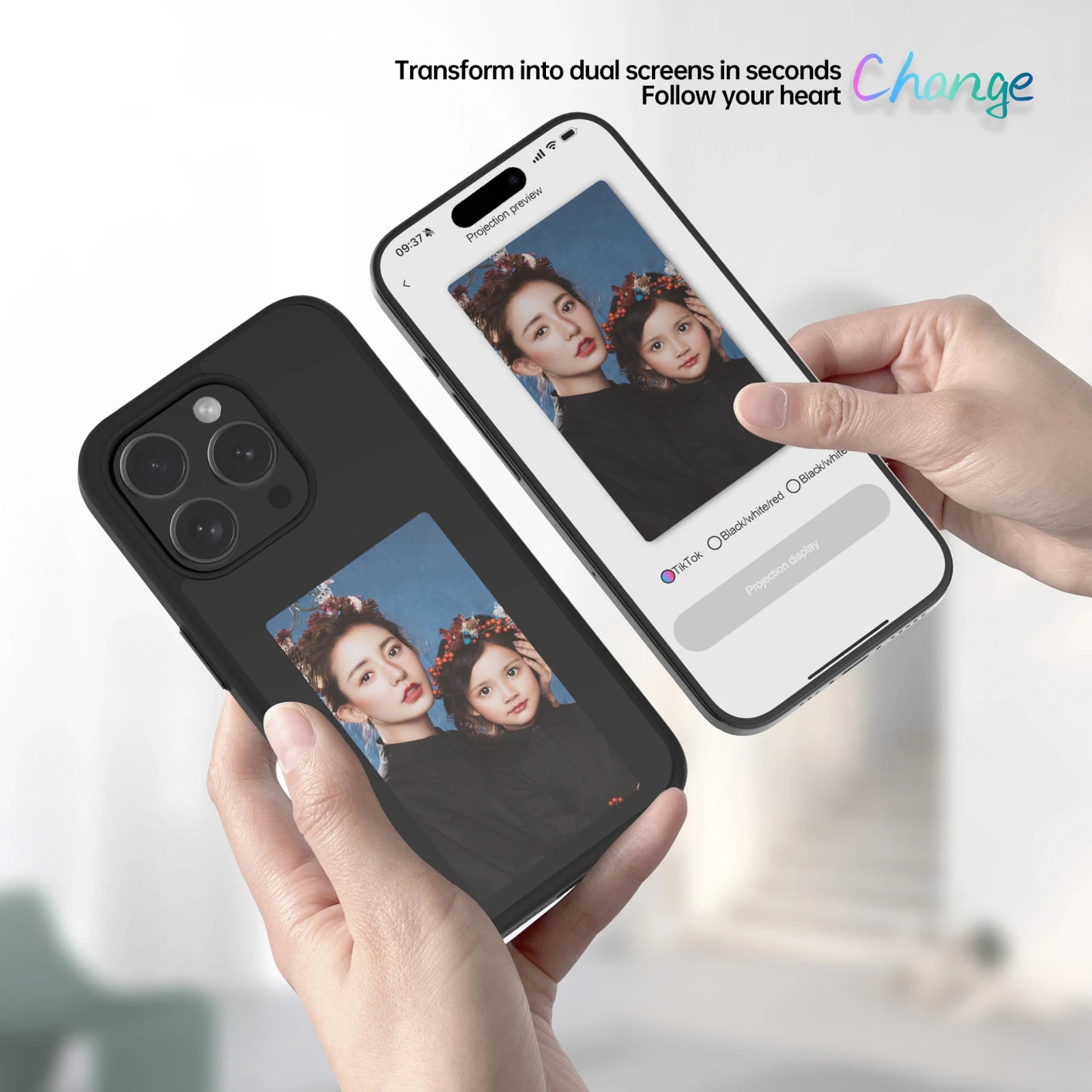 E-Lnk NFC 3.7 Inches Screen Display Mob for Iphone 13 14 15 16 Wireless Transmission Screen Projection Phone Case